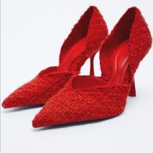 ZARA red tweed pump sz 38